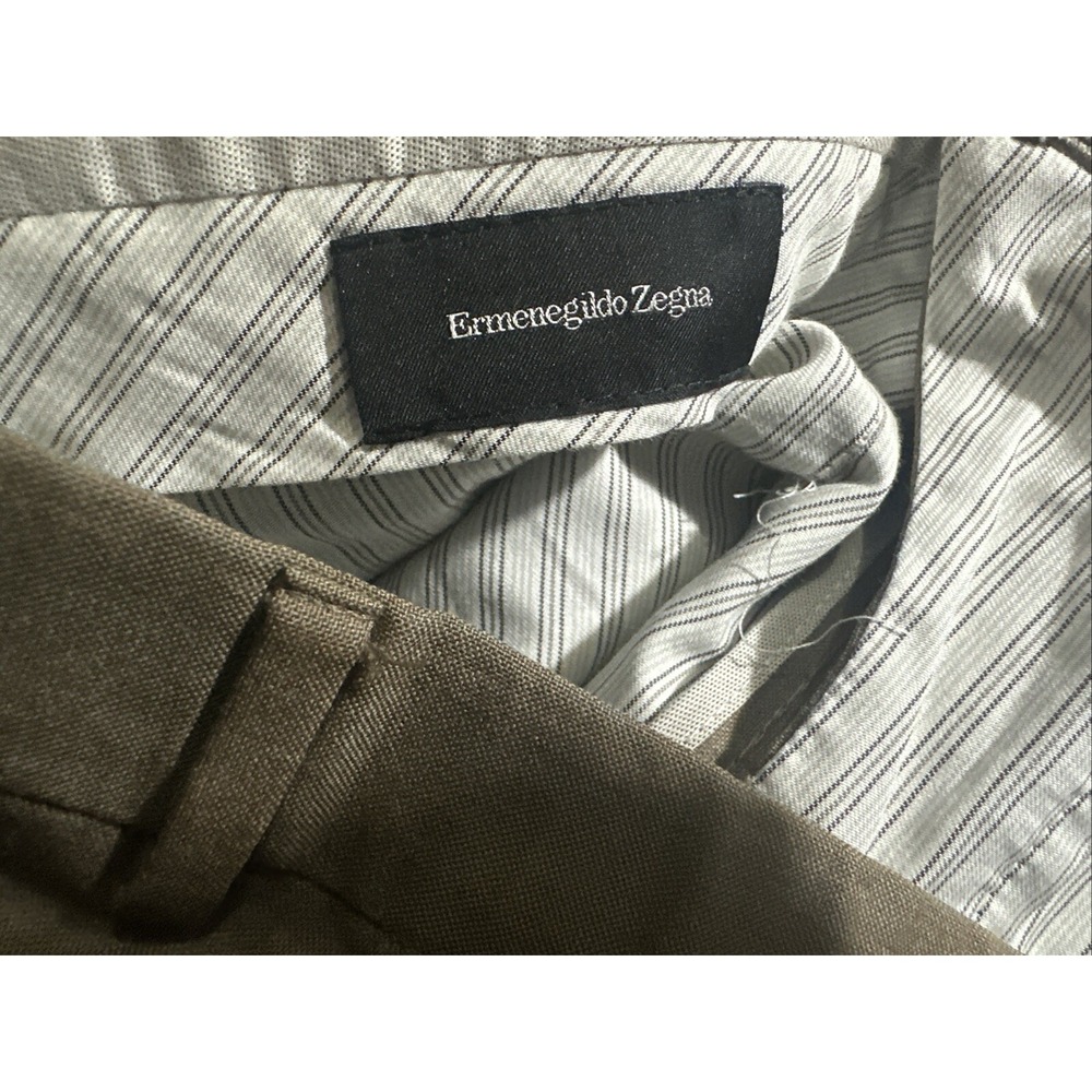 Ermenegildo Zegna Pants Mens 38/28 Light Brown 100% Wool Flat Front Dress Slacks - Picture 10 of 11